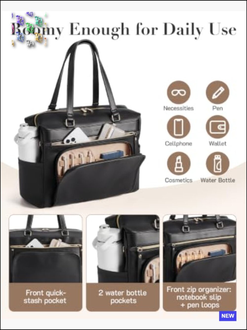 15.6" Laptop Tote Briefcase Work Bag Convertible Backpack Shoulder Leather - Picture 4 of 7